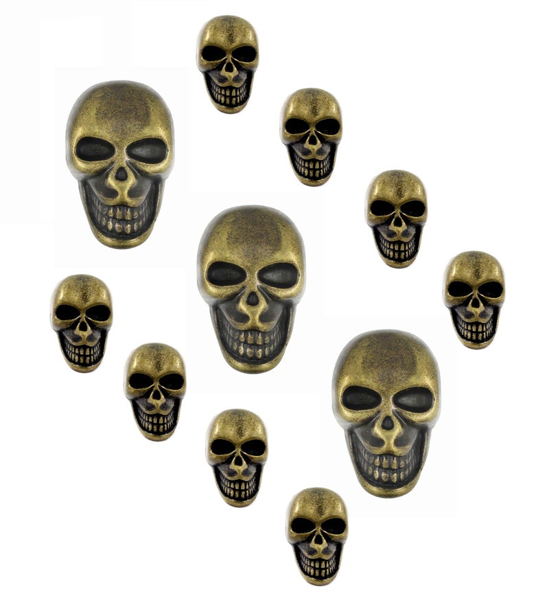 Bezelry Skull Antique Brass Metal Shank Buttons. Blazer Button Set. 3 Pcs of 25mm, 8 Pcs of 16mm - Image 1